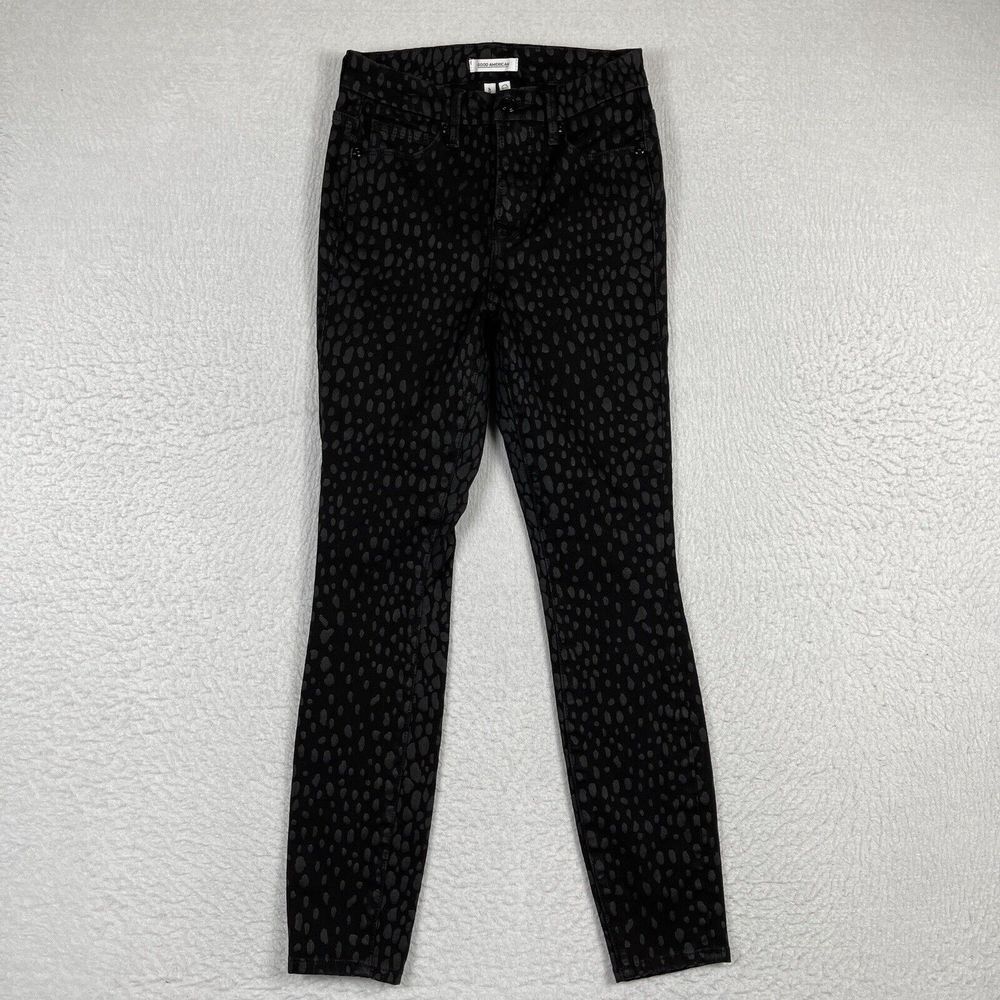 Good American Jeans Womens Size 0/25 Black Foil Good Legs Skinny Spotted